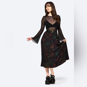 NWT Disturbia Phoenix Dragon Printed Pleated Midi Skirt US 12 / UK 16